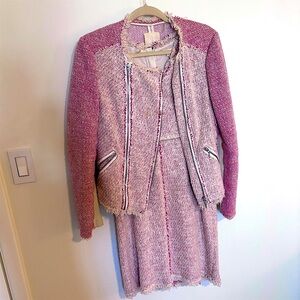 Rebecca Taylor rare Red/Cream Tweed Moto dress suit dress sz 4 jacket 8